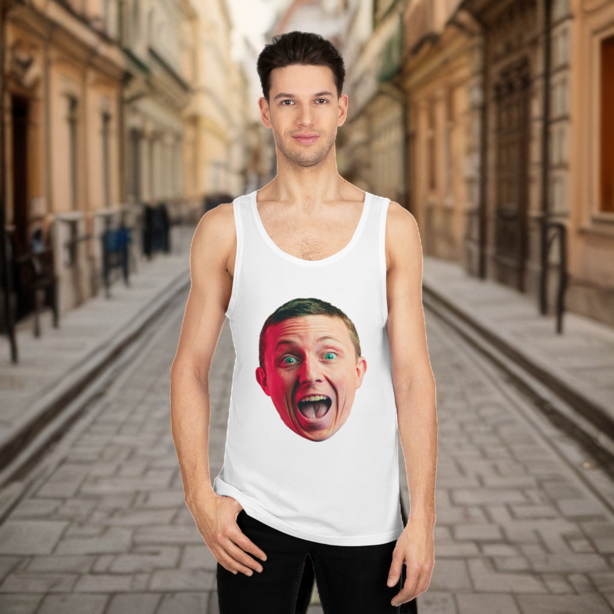 Le Marcel EVG, Le tank top personnalisé avec le visage du futur marié